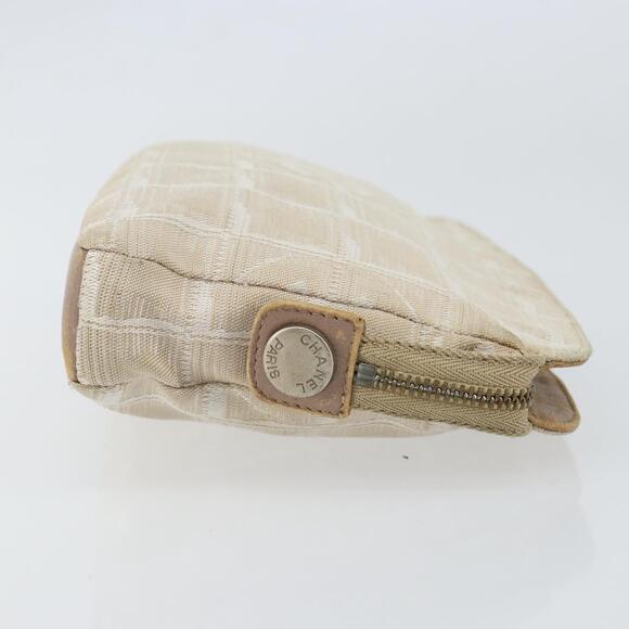 CHANEL New Travel Line Pouch Nylon Beige CC Auth 148196